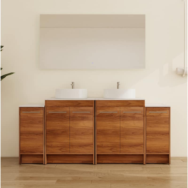 Malwee 72"/96" FreeStanding Bathroom Vanity, Floor Stand Bathroom Vanity with Ceramic Sink,Soft Close Door and Shelf