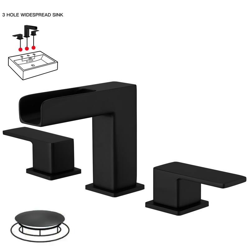 8 in. Widespread Double Handle Bathroom Faucet Set 3-Holes - Matte Black