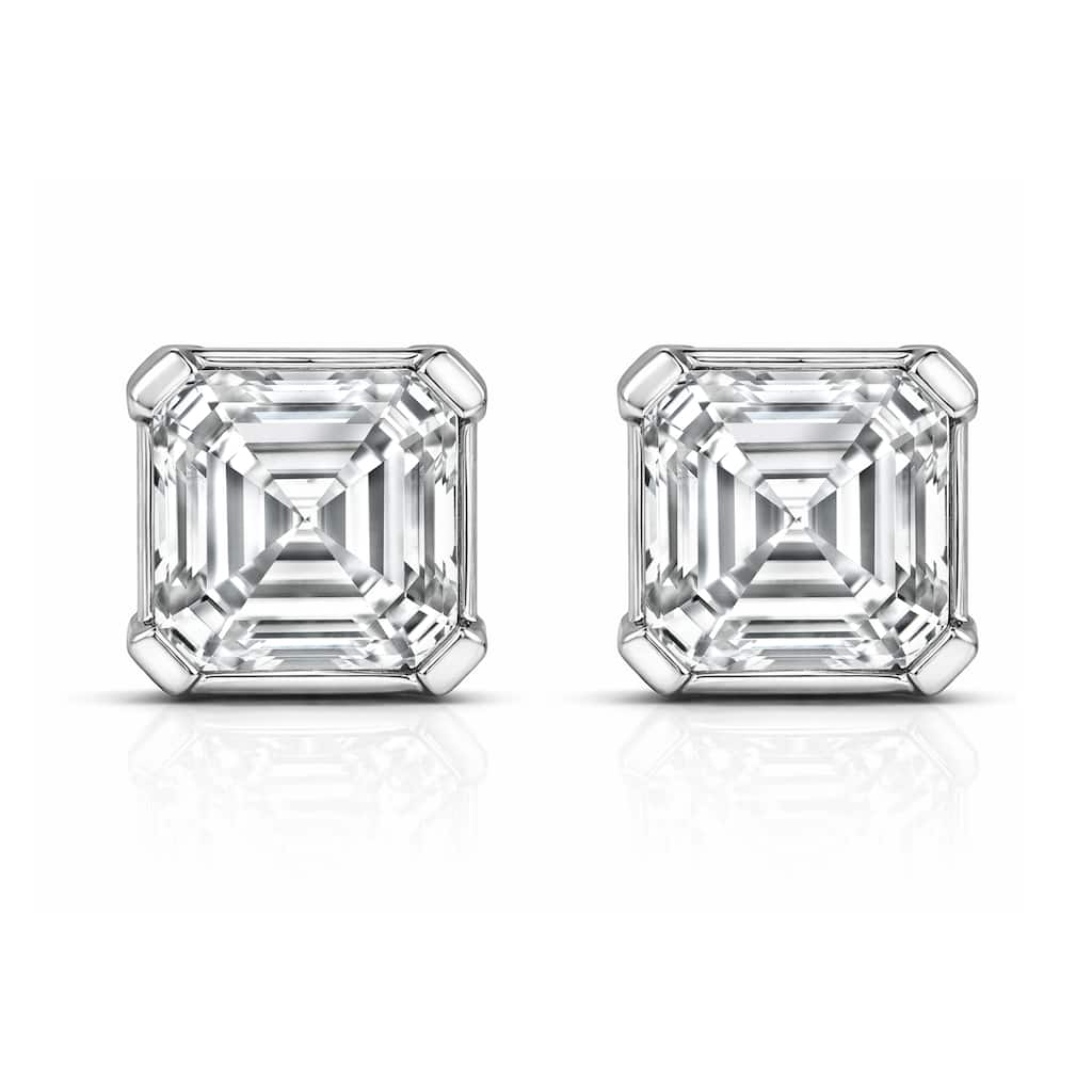 Auriya 14k Gold Lab Grown Asscher Diamond Stud Earrings 0.50 to 8.00 ct. tw. Push-Back (F-G VS) - White