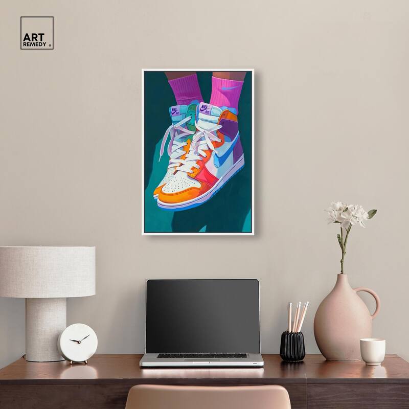 Colorful Sneaker Jump Canvas by Art Remedy