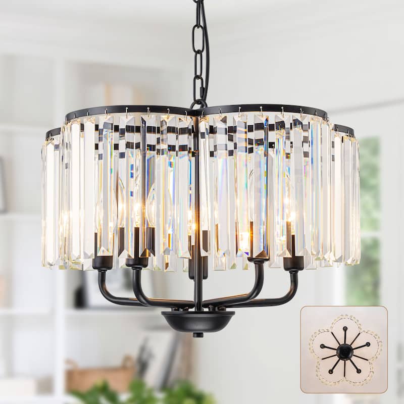 Starsky Modern Luxury Flower-Shaped 5-Light Crystal Chandelier - Black