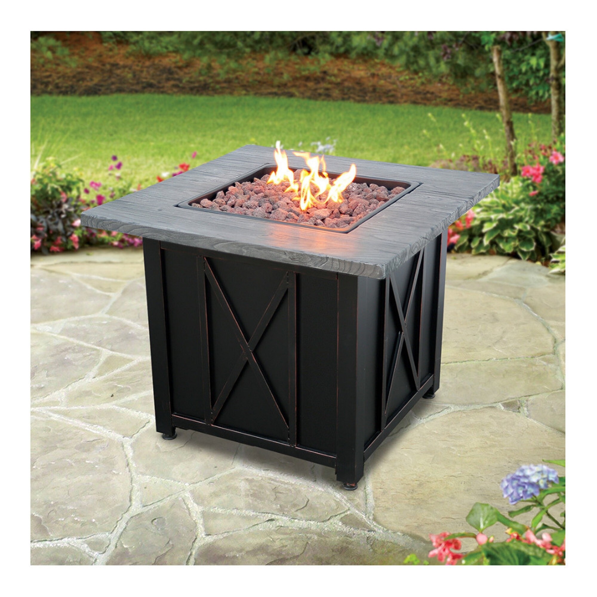 Mr. Bar B Q Endless Summer Outdoor Fire Pit with Wood Grain Mantel