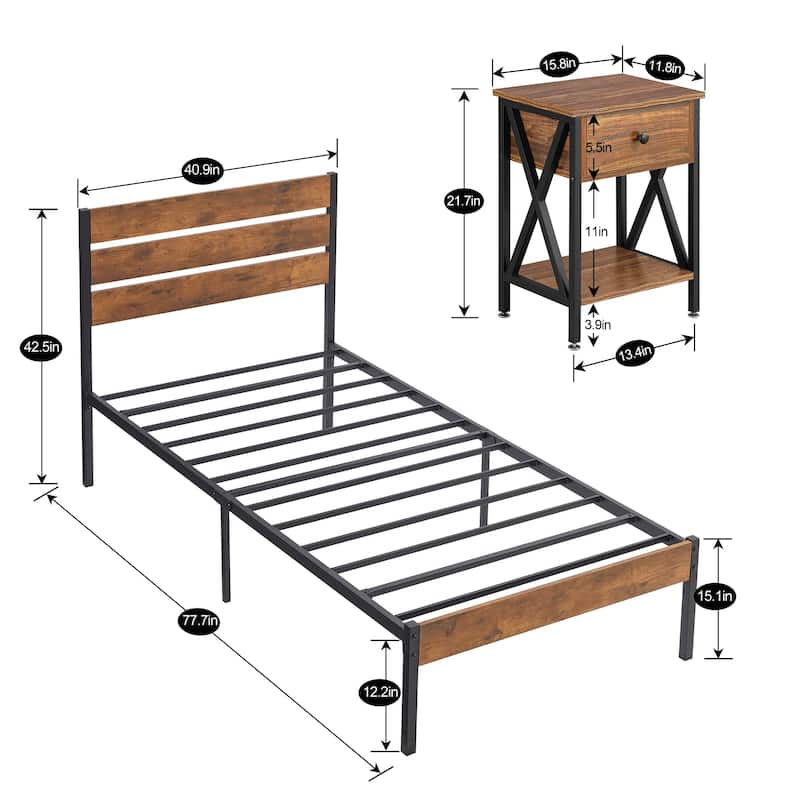 Javlergo Modern 3-Pieces Bedroom Set with Platform Bed Frame and Nightstands