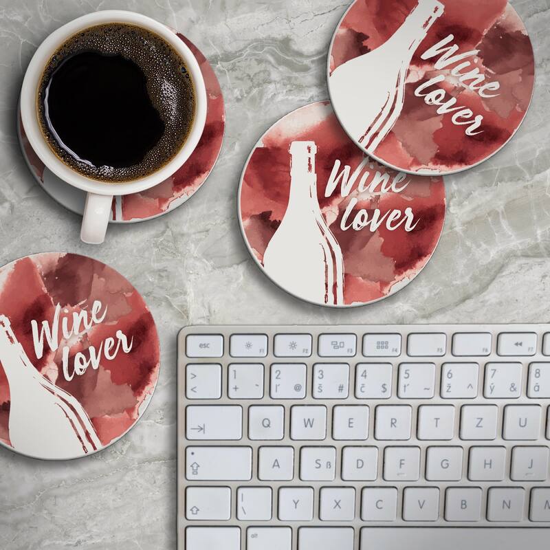 Wine Lover 4 Pack Absorbent Stone Coasters with Protective Cork Backing Made in The USA Absorbent Easily Wipes Clean