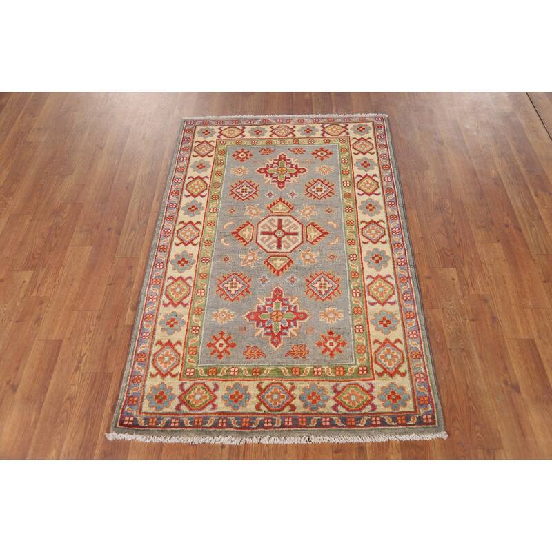 Gray Kazak Traditional Foyer Rug Handmade Wool Carpet - 2'9"x 4'3"