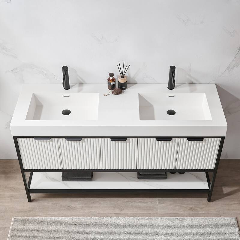 Marcilla 60 in. Double Sink Bath Vanity with Stone Sink Top