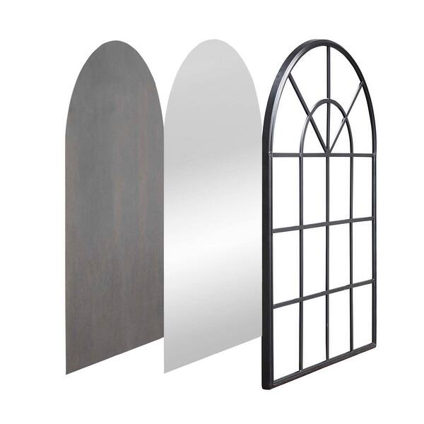 Black Arched Window Mirror with Metal Frame, Cathedral Mirror for Living Room,Bedroom