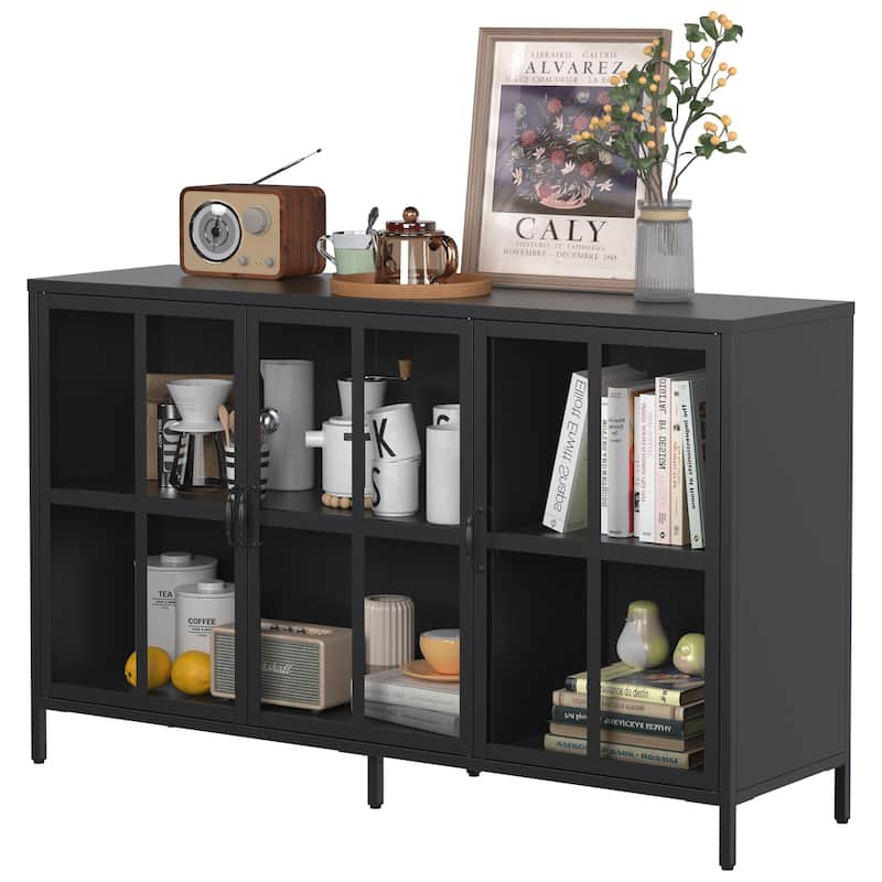 Heavy Duty Metal Modern Sideboard Buffet Cabinet with Storage Premium Steel Storage Cabinet ,Adjustable Feet,Glass Doors