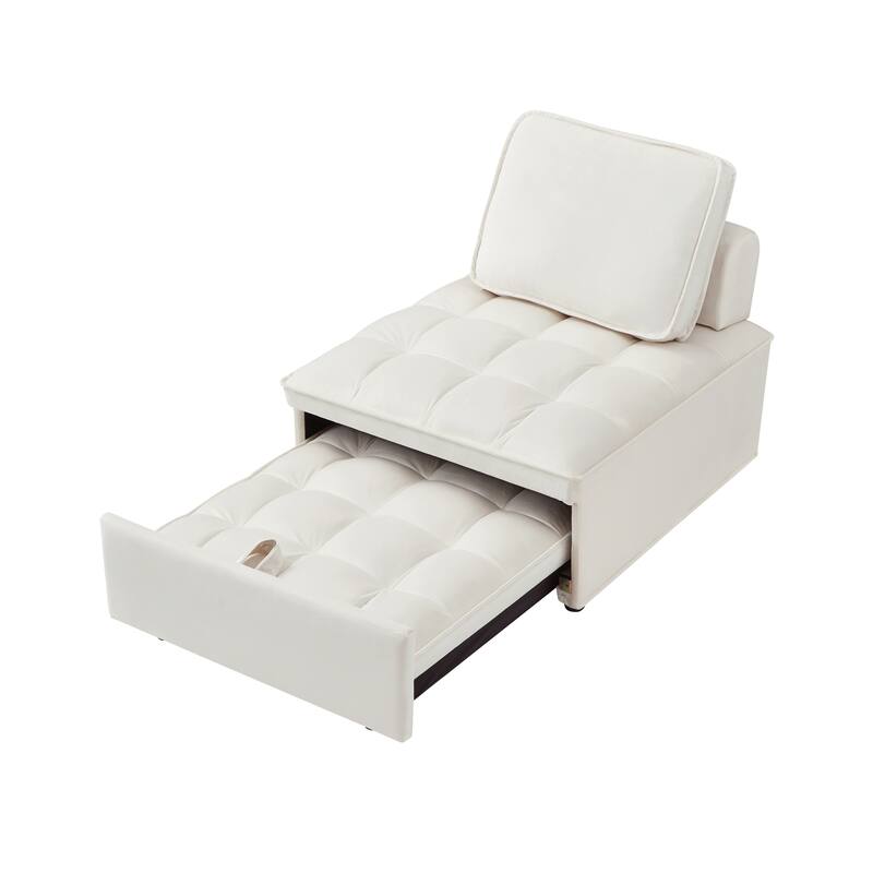 White Velvet Convertible Single Sofa Bed for Office & Living Room