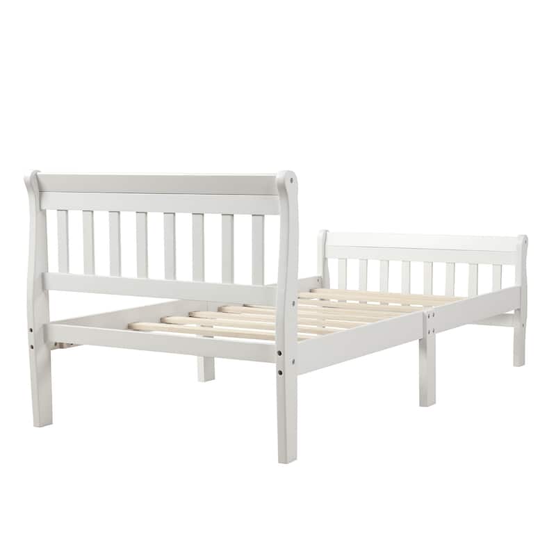 Classic Sleigh Bed Twin Size Platform Bed with Hollow Design Headboard and Footboard, Solid Wood Frame with Slat Support