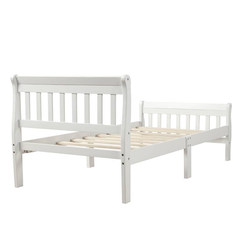 Twin Wood Platform Bed Frame with Headboard & Footboard, White/Espresso/Oak, No Box Spring Needed