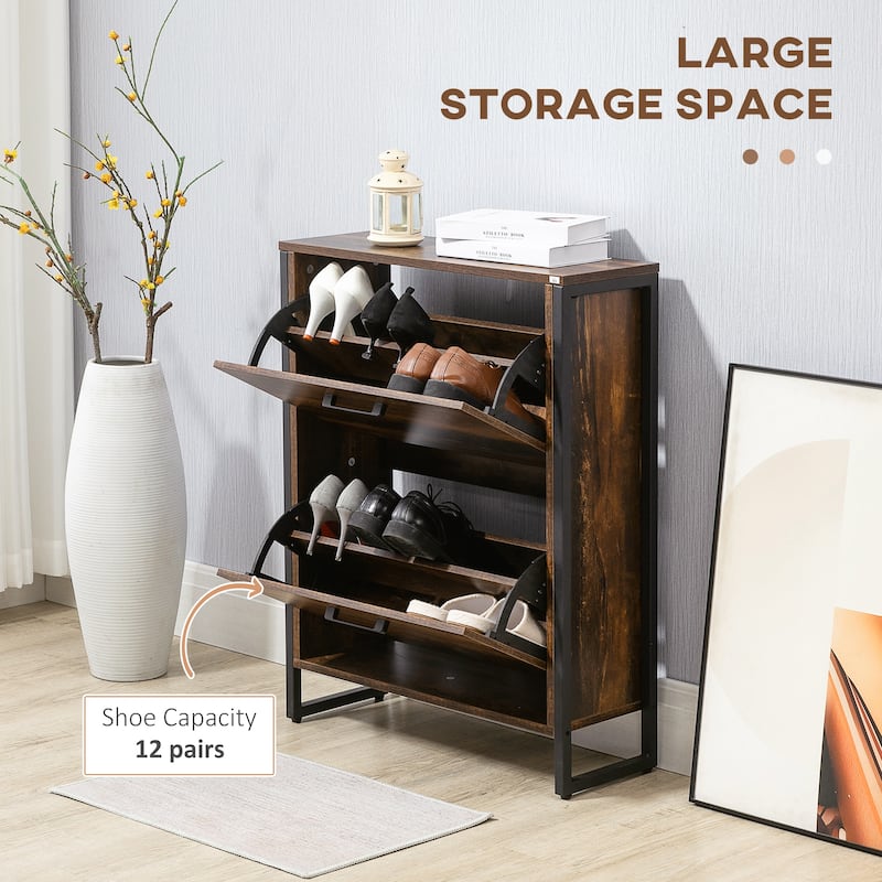 HOMCOM Shoe Cabinet with 2 Flip Doors, Shoe Cupboard, Entryway Storage Unit