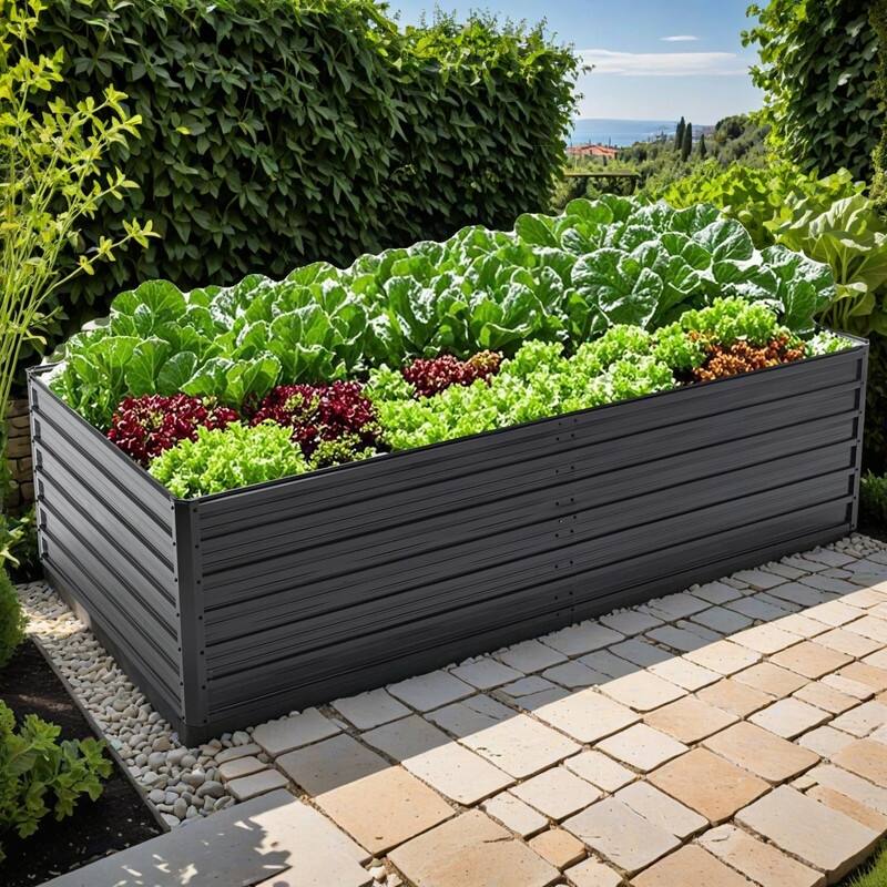 8X4X2ft Galvanized Raised Garden Bed Kit, Rectangular Large Metal Deep Root Planters for Outdoor Plants