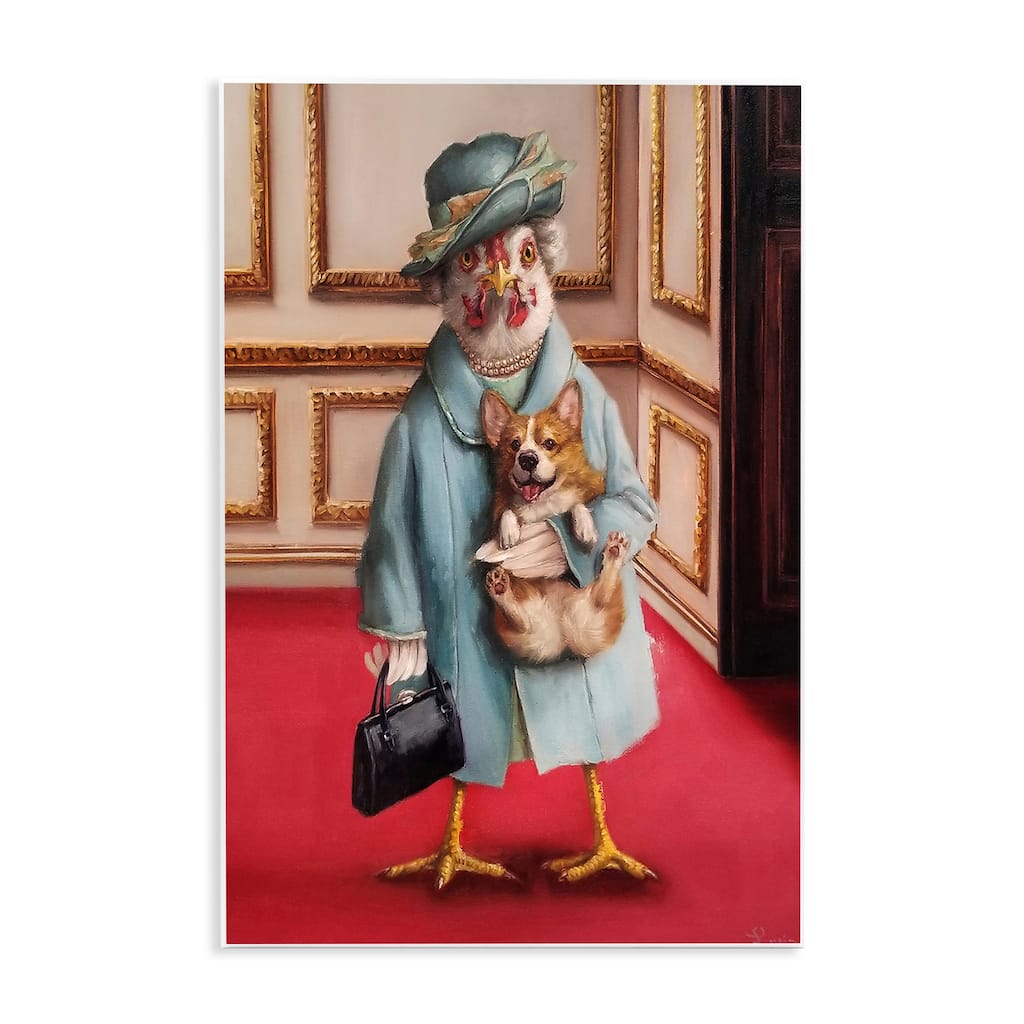 Stupell Queen Chicken with Corgi Regal Animal Humor Wood Wall Art