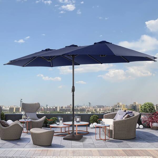 large wind resistant patio umbrella PHI VILLA 15ft with Base & Solar Lights,Rectangle,Navy Outdoor restaurants LIVOOSUN 15undefined9FT Double-sided Patio Umbrella