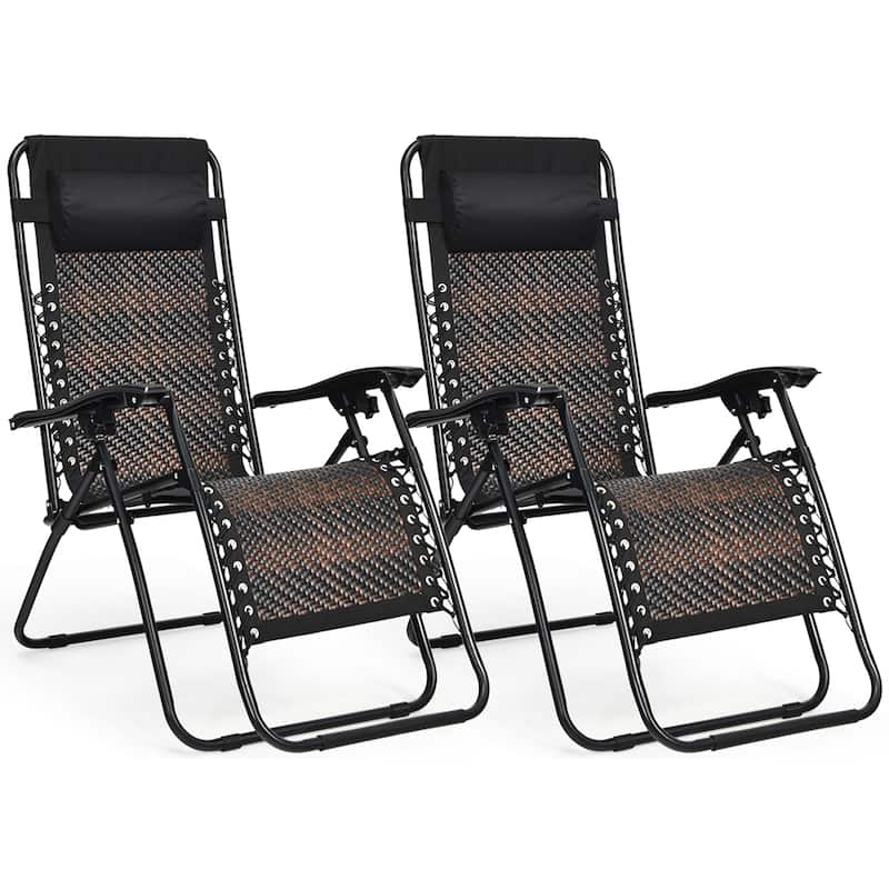 Costway 2PCS Patio Rattan Zero Gravity Lounge Chair Folding Recliner