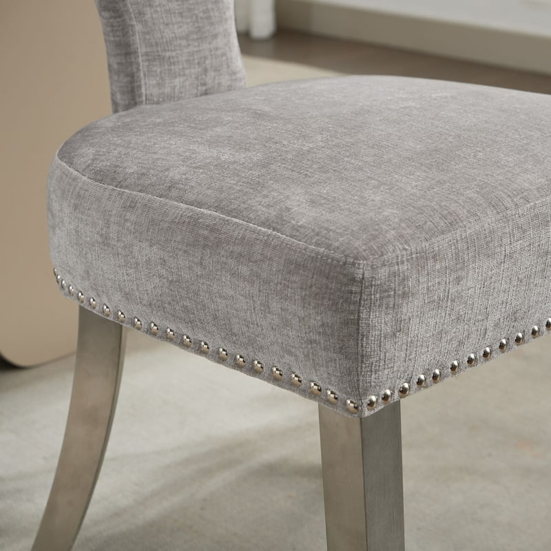 Set of 2 Chenille Upholstered Dining Chairs with Silver Steel Legs