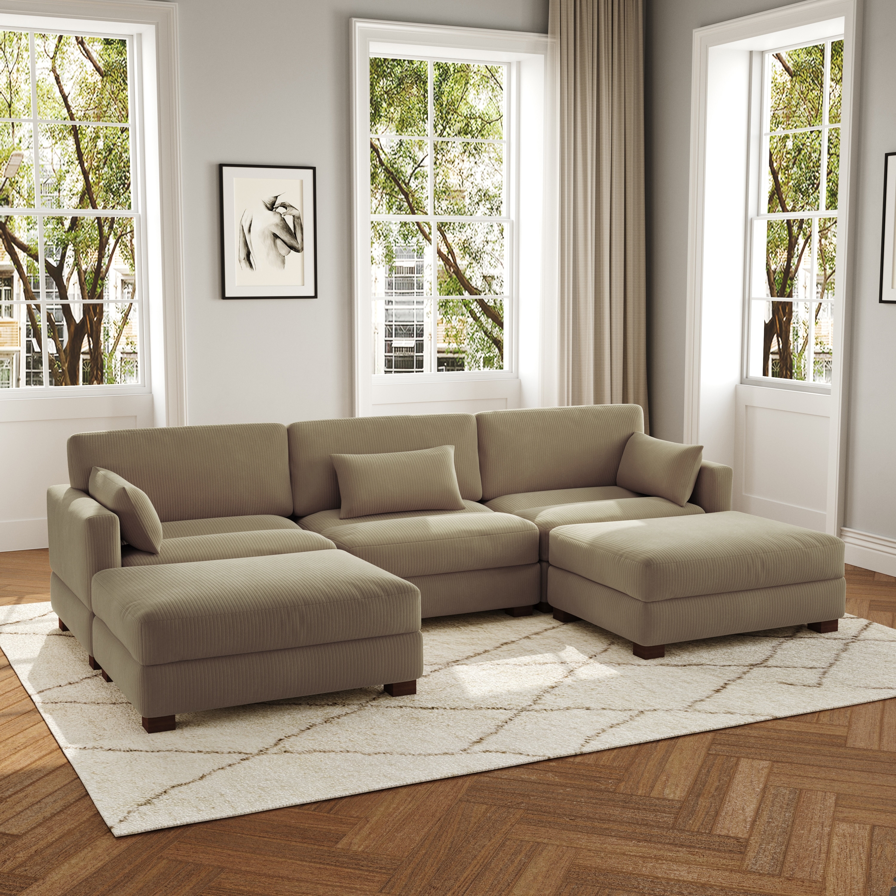 5-Piece U Shaped Couch Modular Sectional Sofa with Ottoman