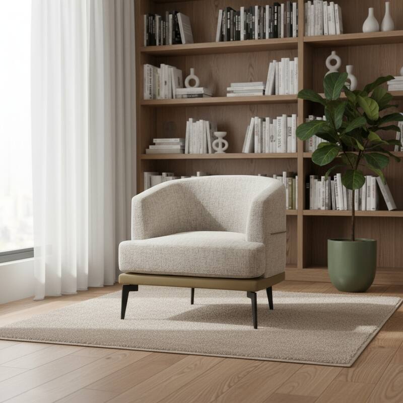 HomeRoots 29" Beige Camel and Black Tufted Linen Solid and Manufactured Wood Barrel Chair - 28.90 in. x 28.30 in. x 27.60 in. - 28.90 in. x 28.30 in.  x 27.60 in.