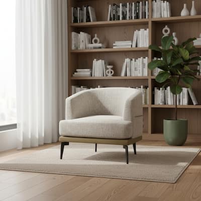 HomeRoots 29" Beige Camel and Black Tufted Linen Solid and Manufactured Wood Barrel Chair - 28.90 in. x 28.30 in. x 27.60 in.