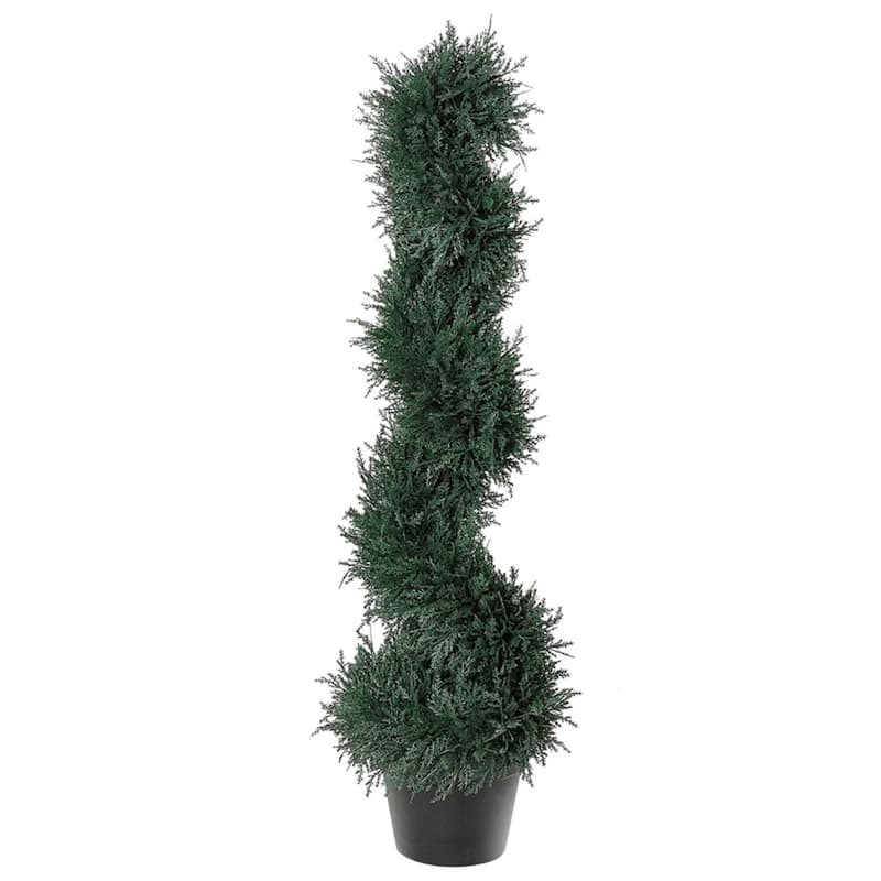 Artificial Spiral Cedar Topiary Tree 35.5 Inch Dark Green Faux Plant Indoor Outdoor Decorative with Cement Pot - Ф7" x 35.5" H - Green-Black