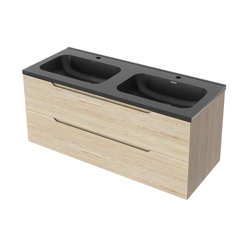 48'' Floating Bathroom Vanity in Evita Oak with Integrated Quartz Sand Top - 47.24'' x 18.90'' x 20.39''
