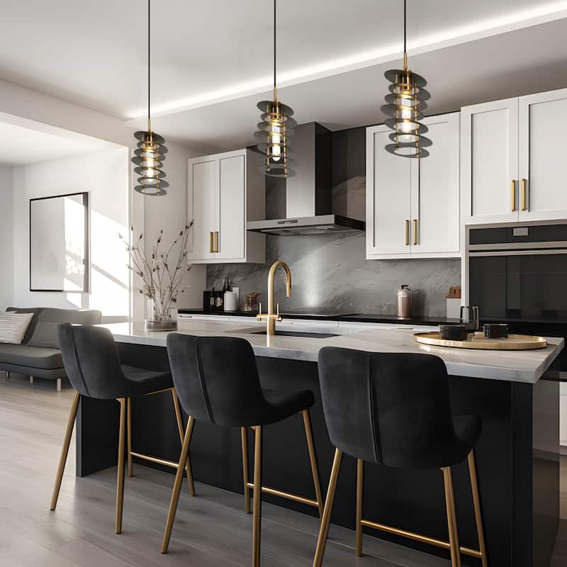 Modern 1-Light Pendant Lights Black Gold Foyer Kitchen Island Lights - Black&Brass - D9"xH14.1"