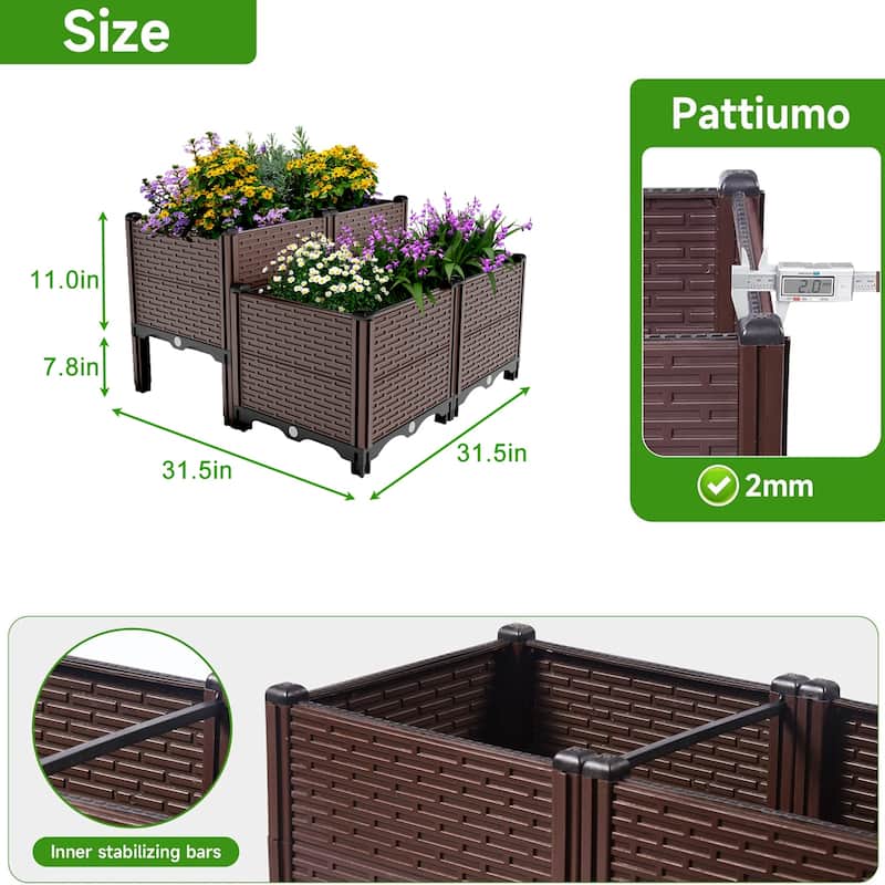 31.5x31.5x19.6in Raised Garden Beds,Polypropylene Planter Boxes,Garden Box with Drain Outlet,Heat and Frost Resistance Planters