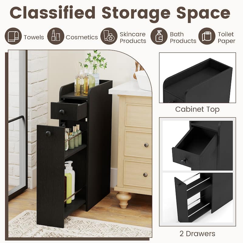 Gymax Small Bathroom Storage Cabinet 4-Tier Narrow Toilet Side Storage