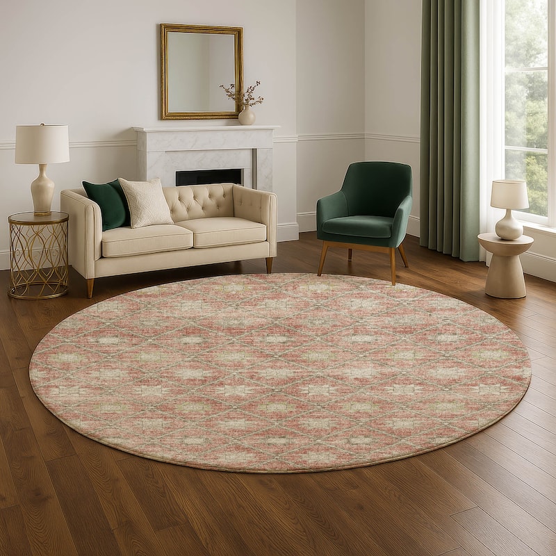 Premium Washable Super Soft Boho Trellis Mayfield Rug - Terracotta - 8' x 8'