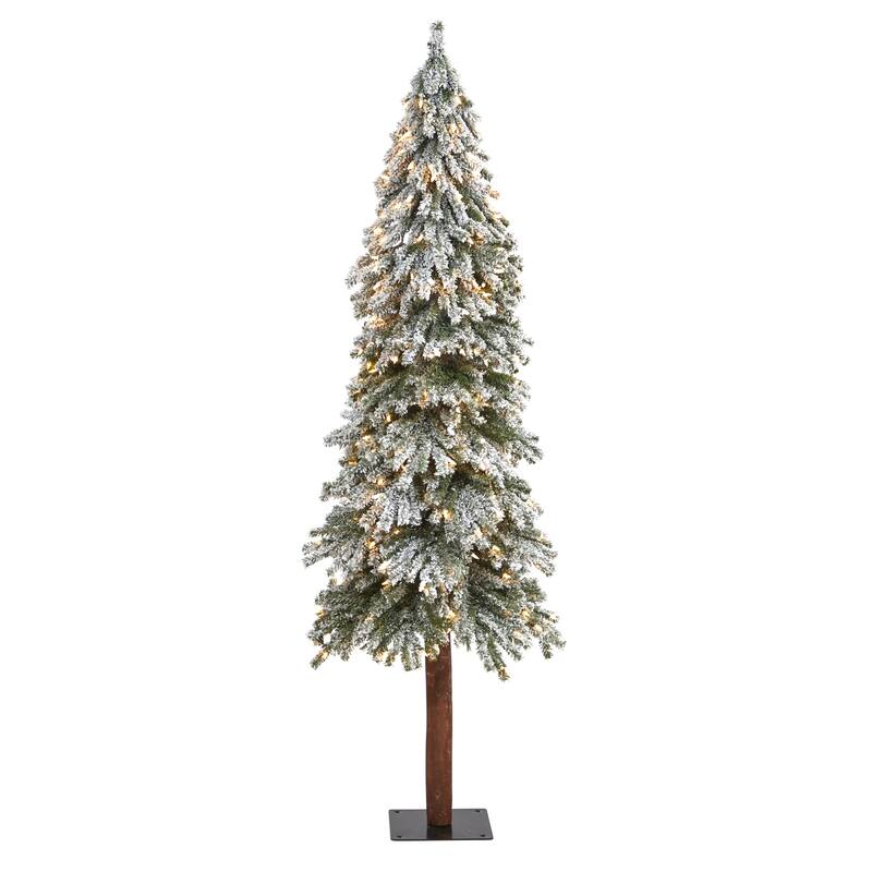 6' Pre-Lit Flocked Grand Alpine Artificial Christmas Tree, Clear LED Lights - 6 Foot