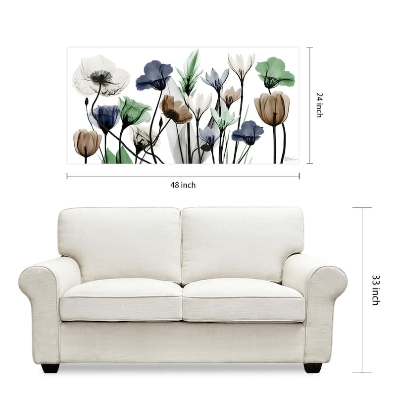 "Floral Landscape" Colorful Frameless Free Floating Tempered Glass Panel Graphic Wall Art