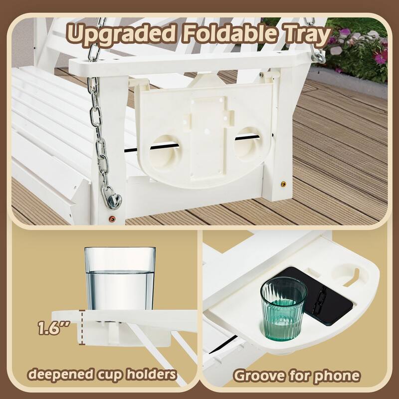 2 or 3-person Wood Porch Swing Heavy Duty with Foldable Tray