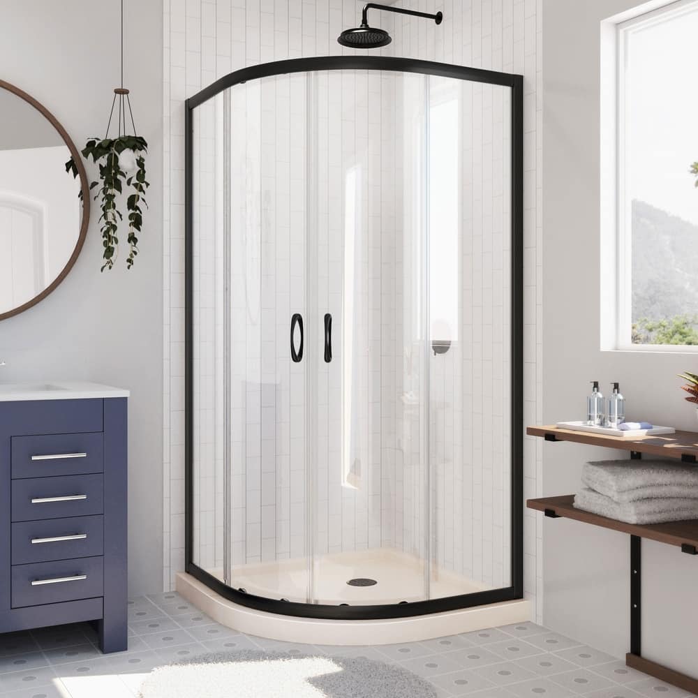 DreamLine Prime 36 in. x 36 in. x 74 3/4 in. Sliding Shower Enclosure and Shower Base Kit - 36" x 36" - 36" x 36"