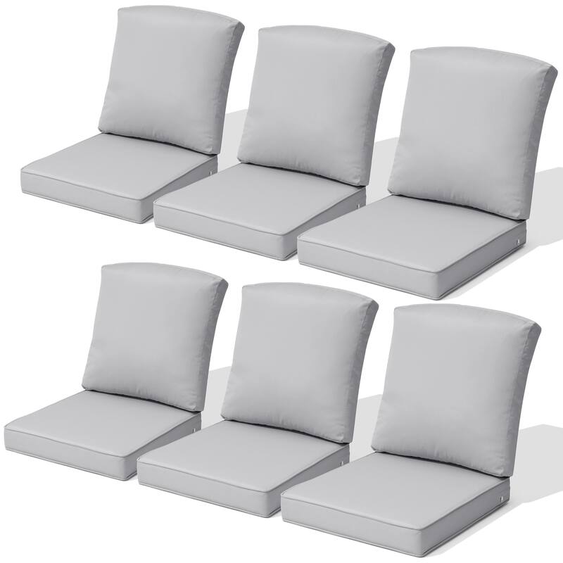 22 x 21 in Outdoor Patio Deep Seat Cushions Set Water Resistant - LightGrey - 6PC