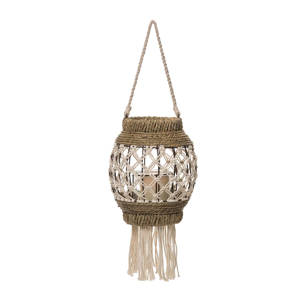 Transpac Natural Fiber 23.62" Brown Seagrass Hanging Lantern