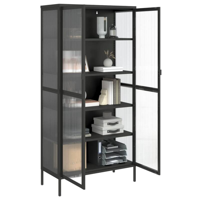 vidaXL Highboard Black 33.5"x15.7"x70.9" Glass and Steel