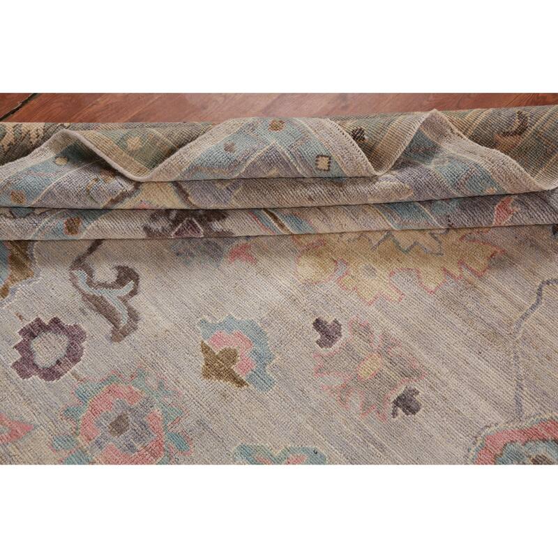 Hand Knotted Oriental 100% Wool Carpet Transitional All-Over Beige & Ivories Oushak Area Rug - 9' 9'' X 8' 1''