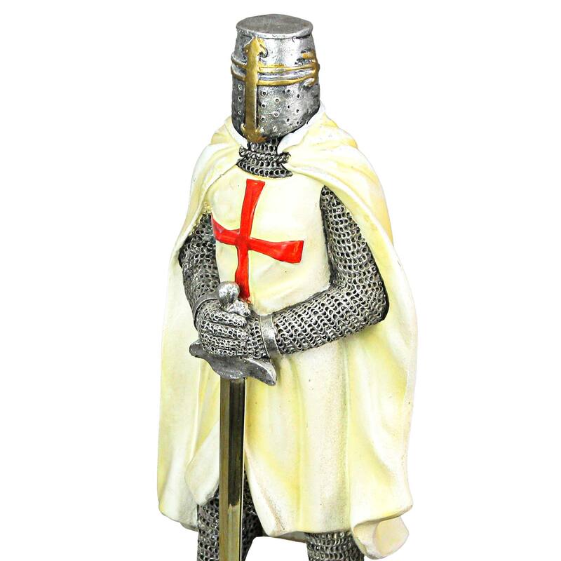 Medieval Templar Knight In Battle Holding Sword Armor Statue - 10 X 3 X 3.5 inches