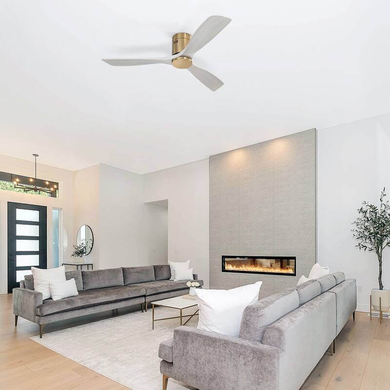 Sofucor 52 Inch Solid Wood Flush Mount Indoor Ceiling Fan without Light,Remote Control,Retractable Blades,Smart Optional