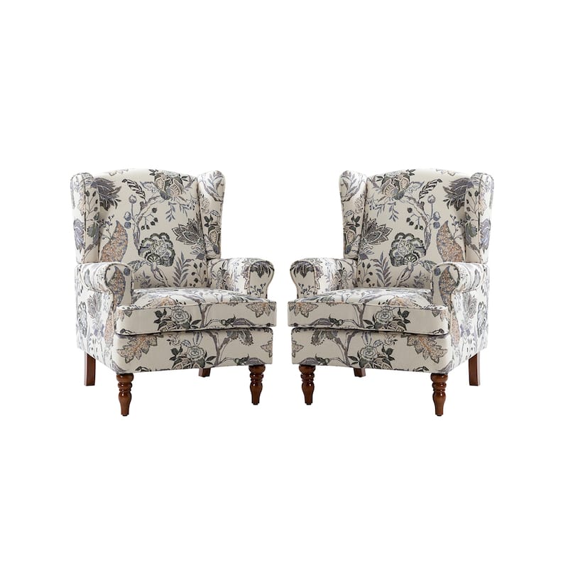 Epimethis Traditional Wingback Armchair with Foam-filled Seat and Turned Legs Set of 2 by HULALA HOME