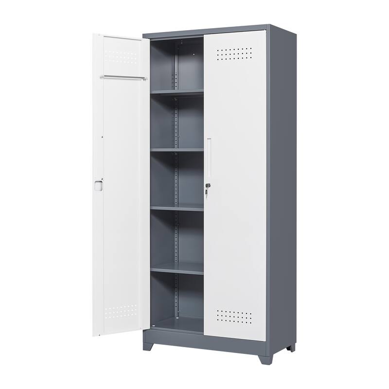 Metal Cleaning Tool Cabinets With Locking Doors, High Broom Tool Storage Cabinets, Adjustable Shelves