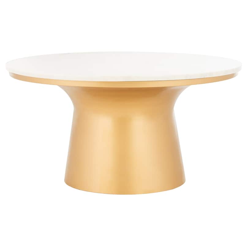 SAFAVIEH Adelina Pedestal Coffee Table - 31Wx31Dx16H - White Marble/Gold