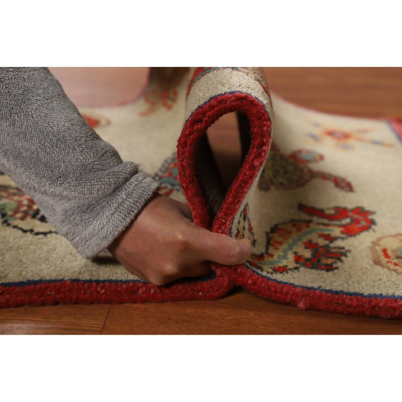 Hand Knotted Oriental 100% Wool Carpet Traditional Floral Beige & Ivories Art Deco Area Rug - 3' 0'' X 2' 0''