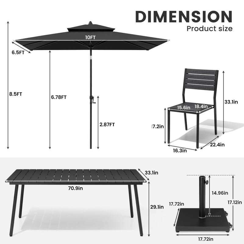 9-Piece Outdoor Patio Dining Set Aluminum Table and 8 Stackable Chairs w/ 10 FT Umbrella with Base