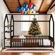 preview thumbnail 1 of 10, House-Shaped Full Size Metal House Bed with Fence-shaped Guardrail and Detachable Storage Shelves For Home Black