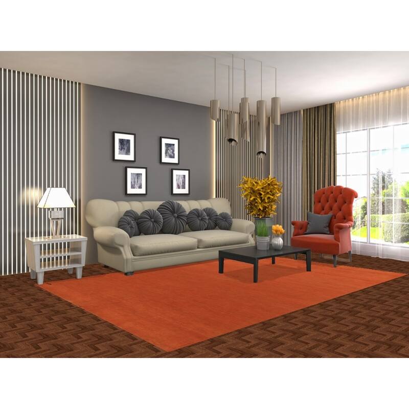 Modern Orange Gabbeh Oriental Area Rug Hand-Knotted Wool Carpet - 6'6" x 9'7"