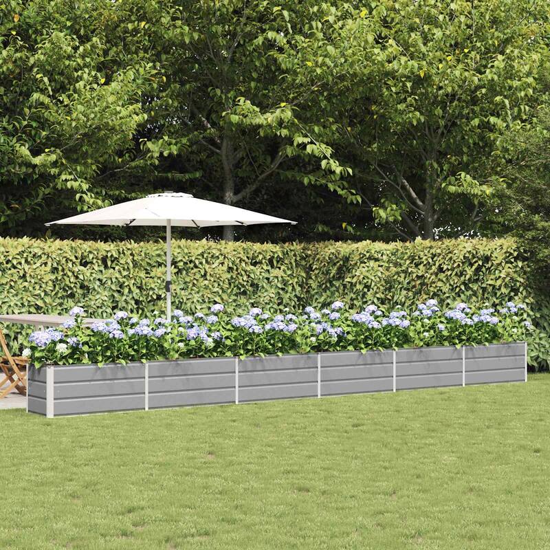 vidaXL Planter in Galvanised Steel - 39.37 x 19.69 x 17.72 - Grey - 228.35 x 19.69 x 17.72 in