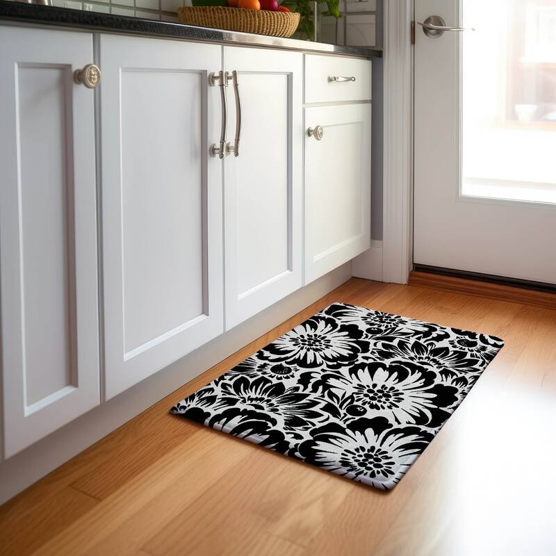 Premium Washable Super Soft Modern Floral Mayfield Rug - Black - 1' 8" x 2' 6"