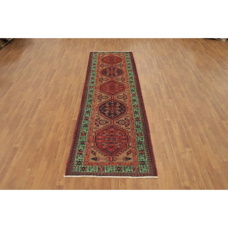 Hand Knotted Oriental 100% Wool Carpet Traditional Tribal Brown Ardebil Runner Rug - 10' 6'' X 3' 4''